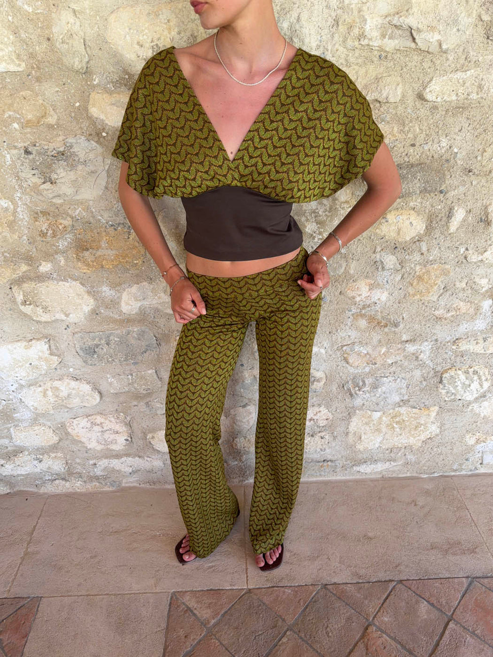 Viga pants with pattern - Khaki/green