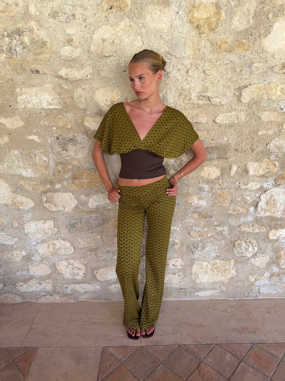 Viga pants with pattern - Khaki/green