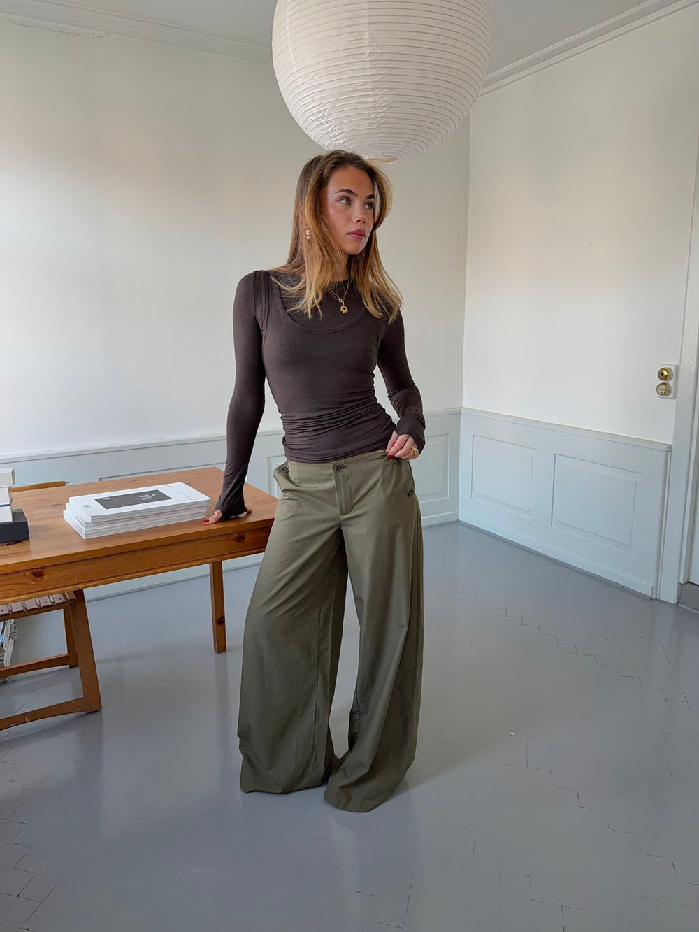 Maluna pants with stripes - Khaki