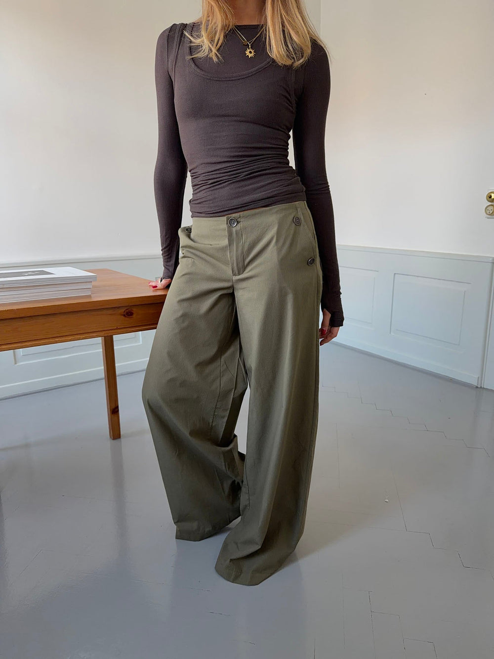 Maluna pants with stripes - Khaki