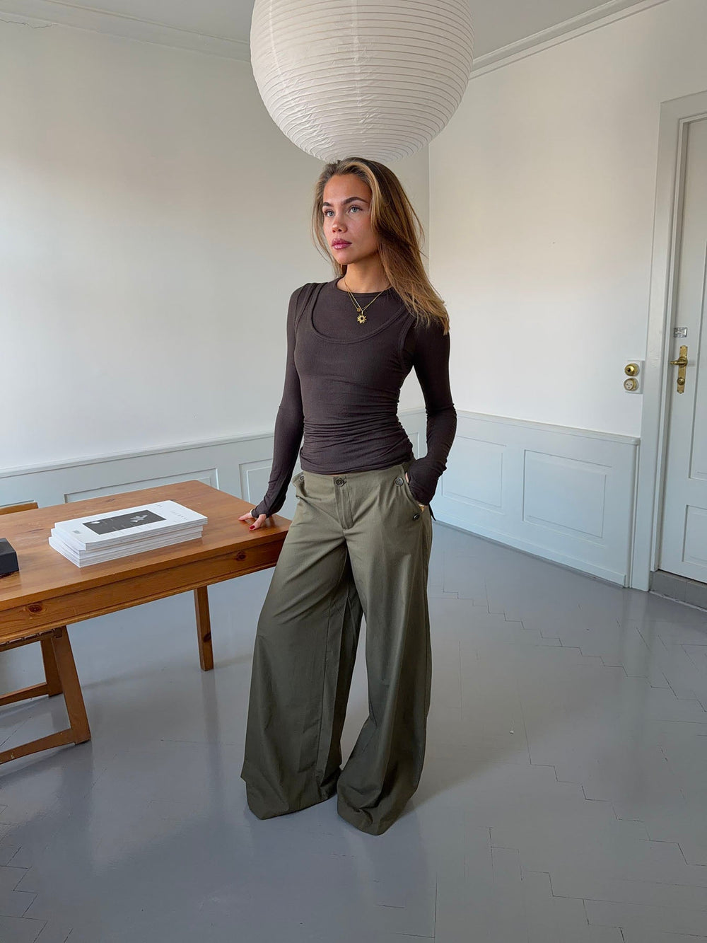 Maluna pants with stripes - Khaki