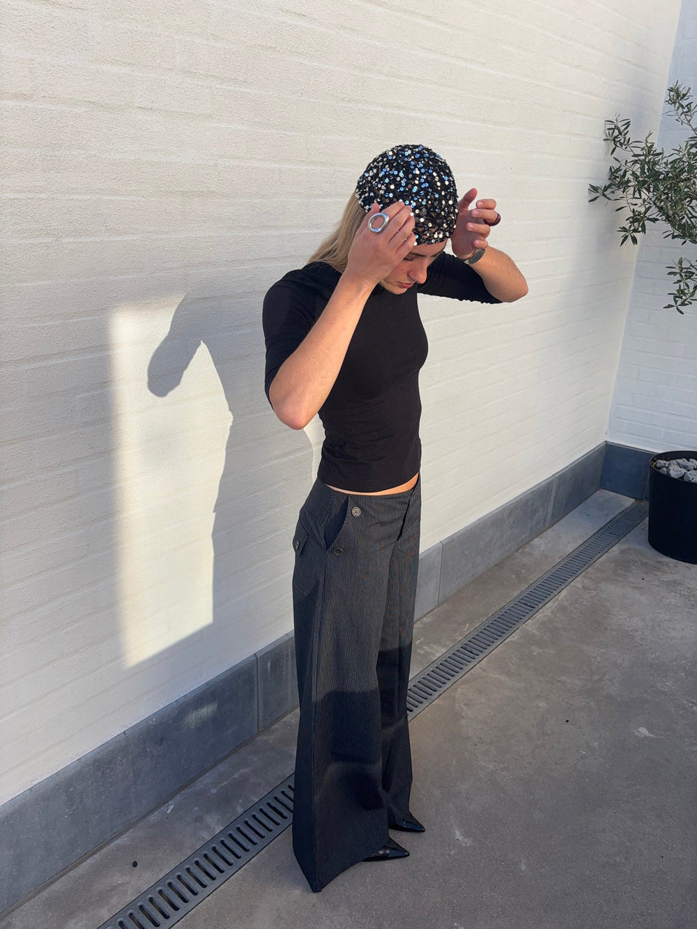 Maluna pants with pinstripes - Navy/white