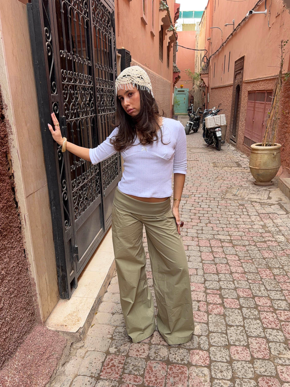 Suza pants with ribbed waist - Khaki