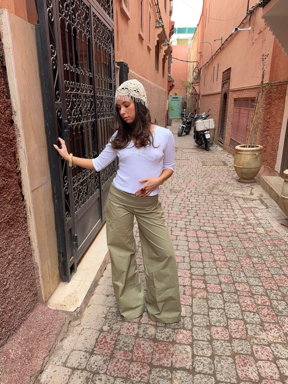 Suza pants with ribbed waist - Khaki