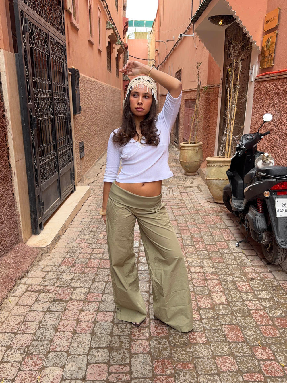 Suza pants with ribbed waist - Khaki