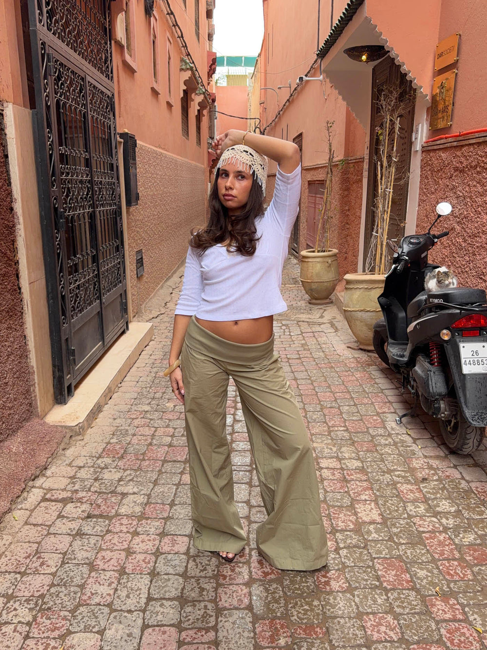 Suza pants with ribbed waist - Khaki