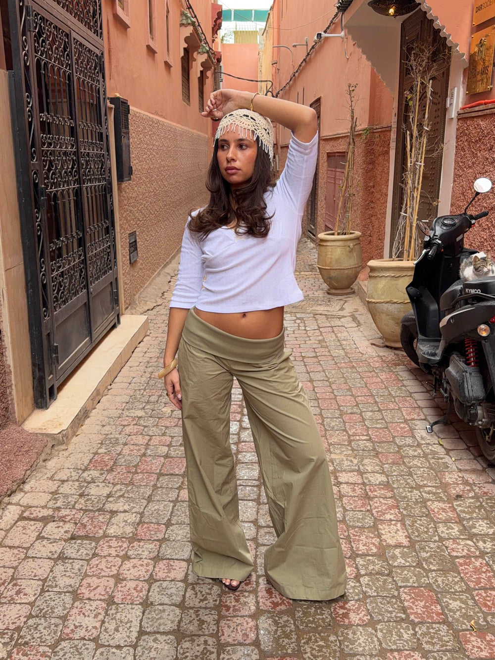 Suza pants with ribbed waist - Khaki