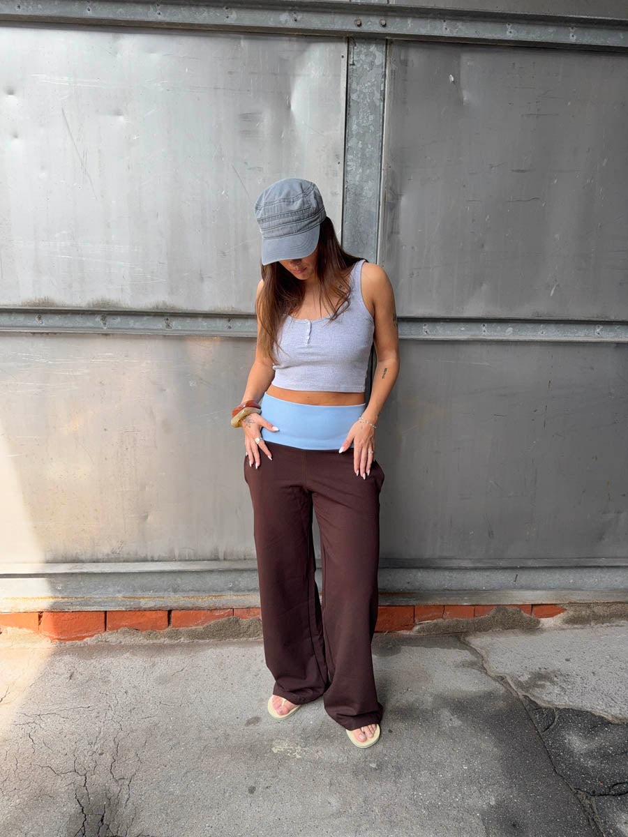 Caia trousers with ribbed trim – Brown/light blue