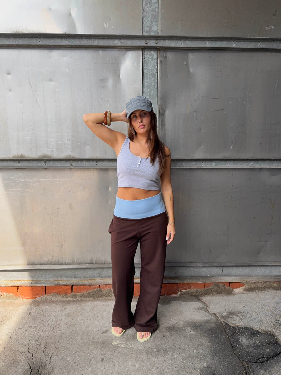 Caia trousers with ribbed trim – Brown/light blue