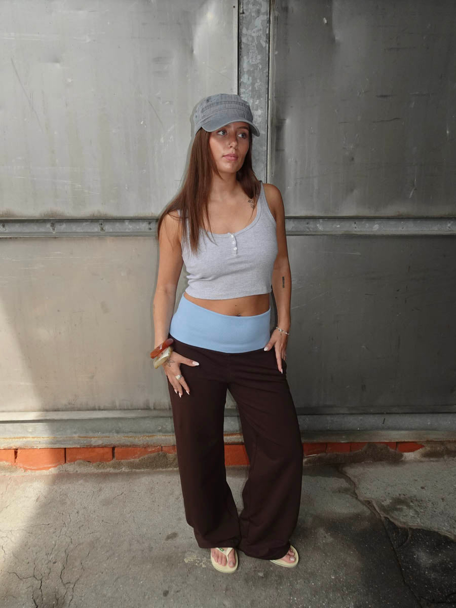 Caia trousers with ribbed trim – Brown/light blue