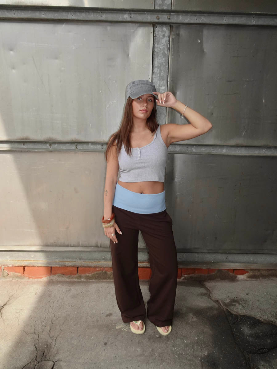 Caia trousers with ribbed trim – Brown/light blue