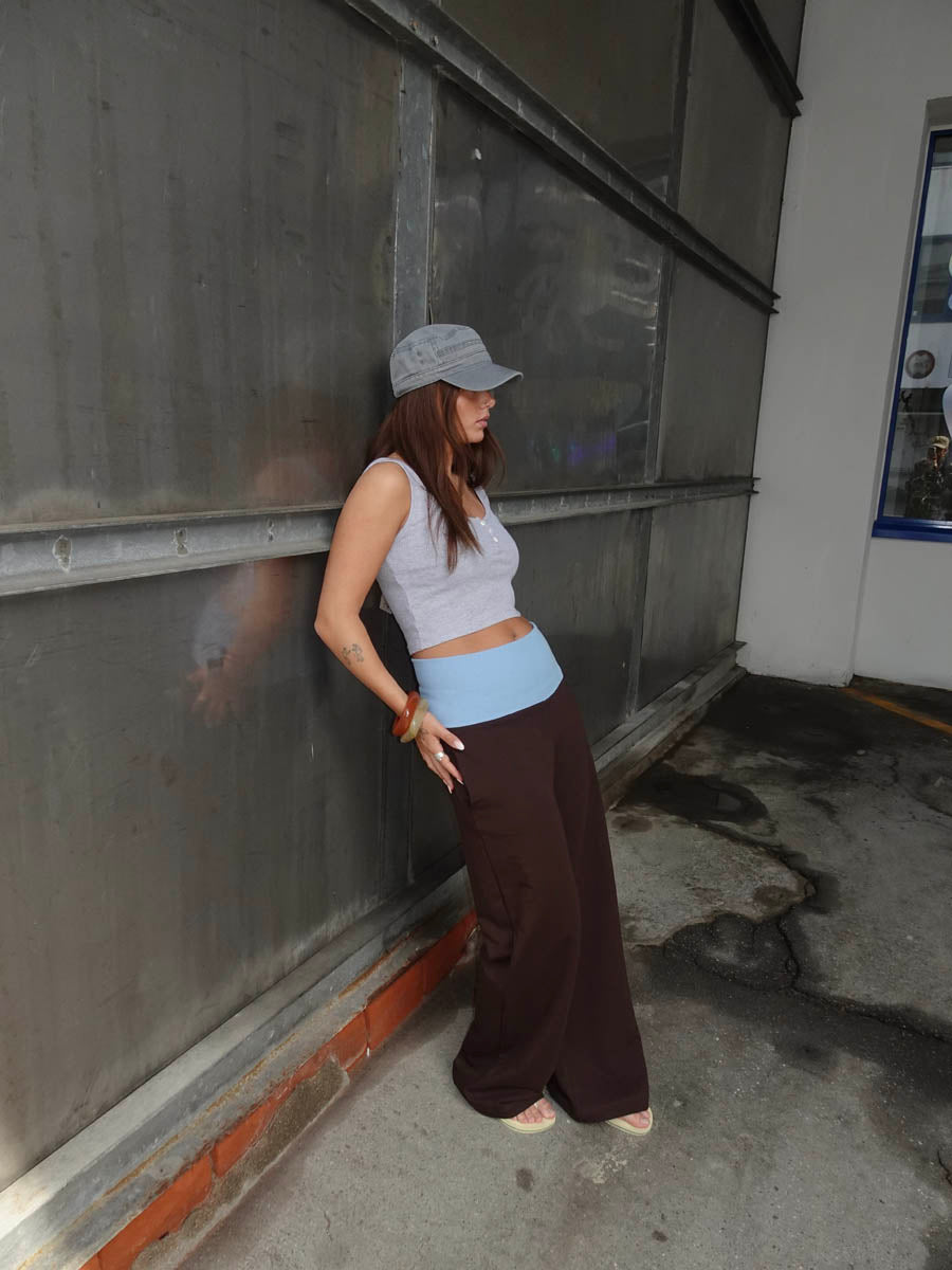 Caia trousers with ribbed trim – Brown/light blue