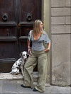 Suza pants with ribbed waist - Khaki