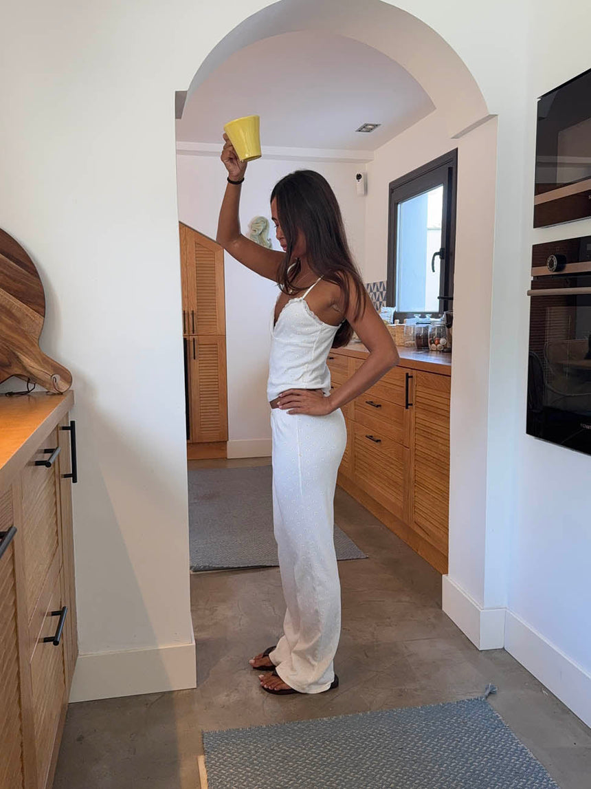 Soliana pyjamas pants with flowers – White