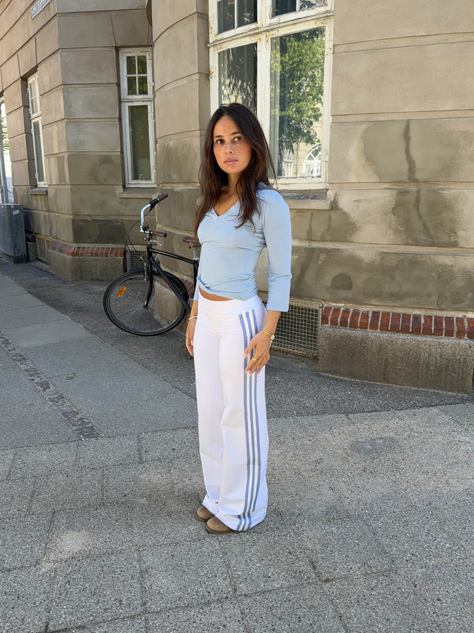 Vita pants with striped details - White/blue