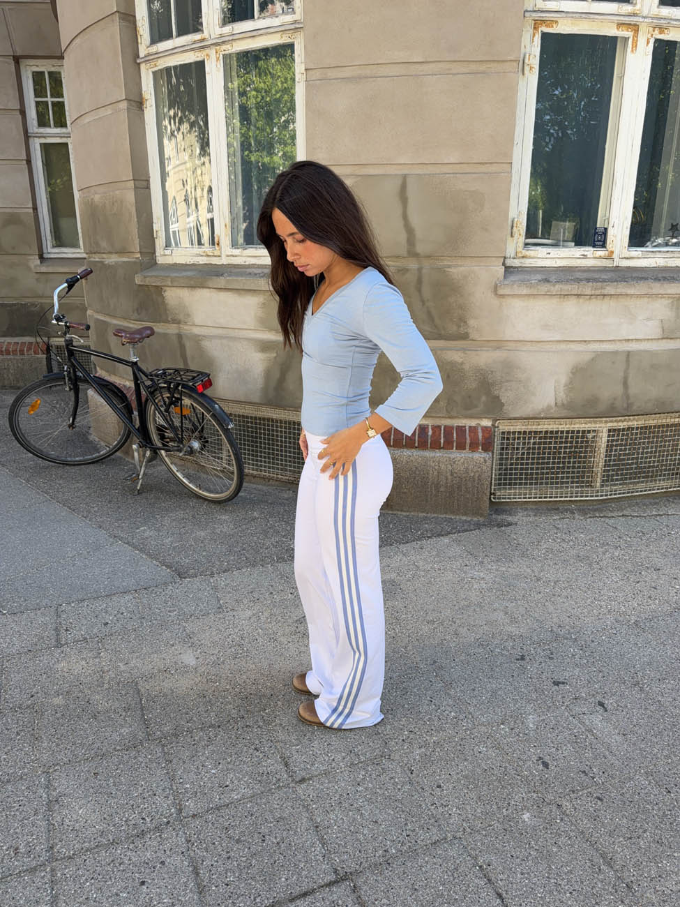 Vita pants with striped details - White/blue