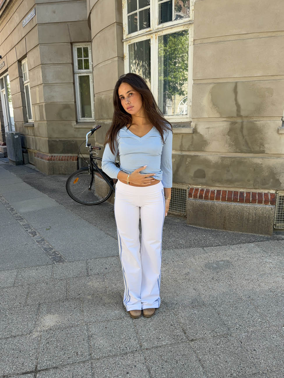 Vita pants with striped details - White/blue