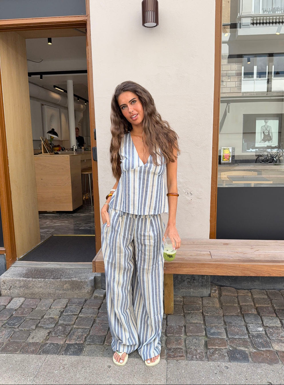 Kristiana trousers with stripes – Blue/beige