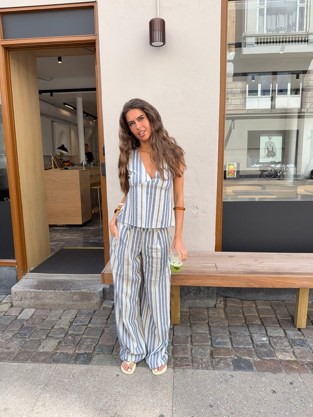 Kristiana trousers with stripes – Blue/beige