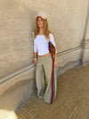Welma pants with stripes - Light khaki/red