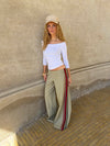 Welma pants with stripes - Light khaki/red