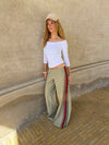 Welma pants with stripes - Light khaki/red
