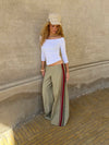 Welma pants with stripes - Light khaki/red