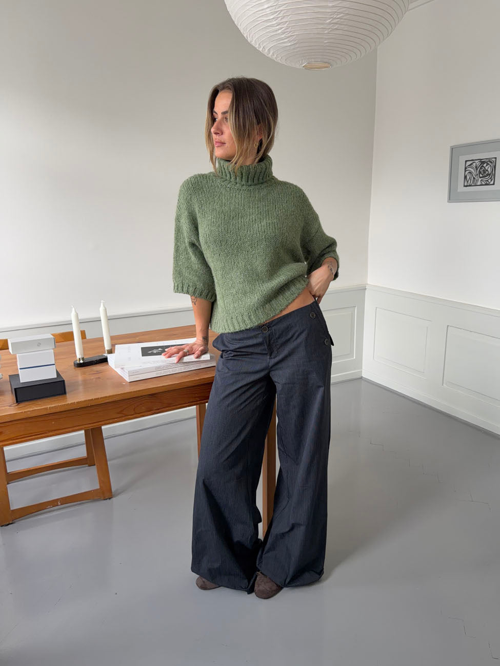 Maluna pants with pinstripes - Navy/white