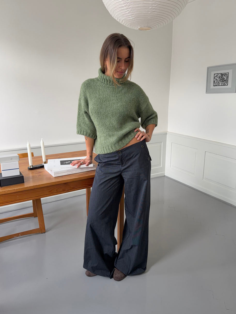 Maluna pants with pinstripes - Navy/white