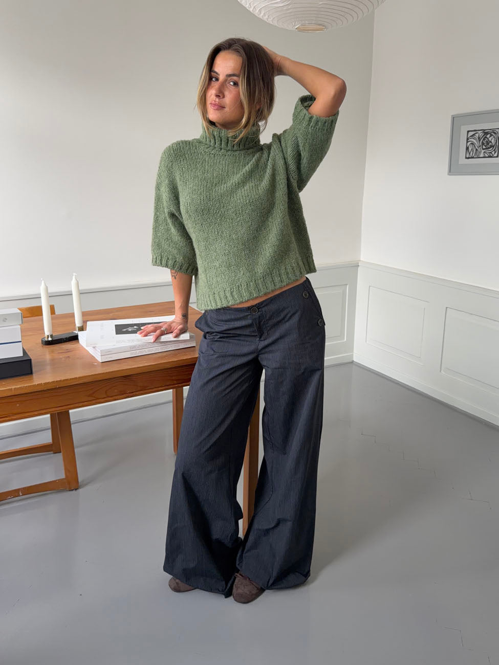 Maluna pants with pinstripes - Navy/white