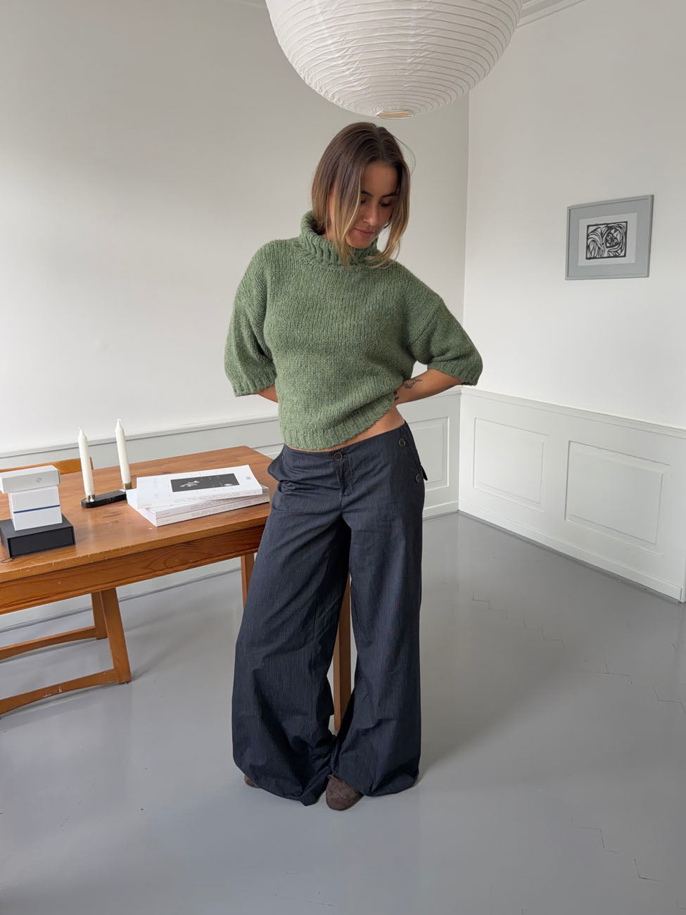 Maluna pants with pinstripes - Navy/white