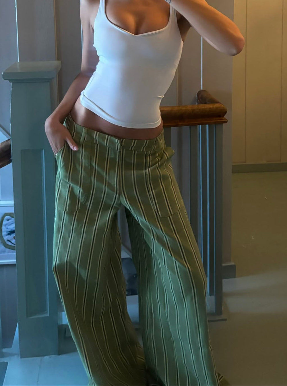 Lonny trousers with stripes – Green