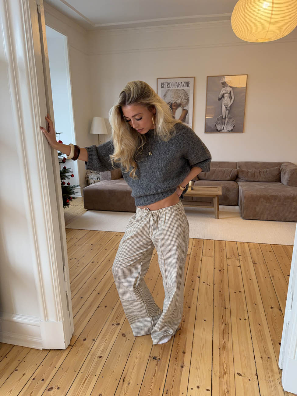 Lylana trousers with checkers – Beige