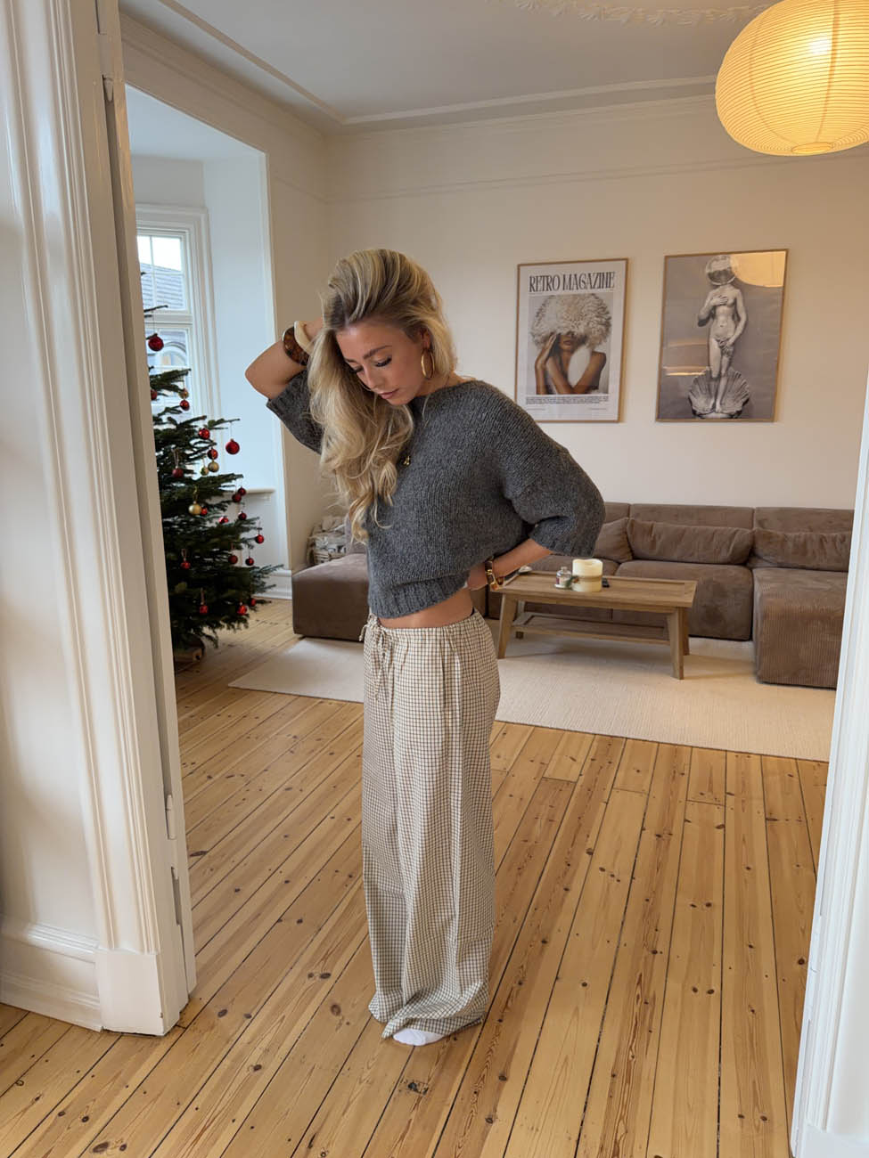 Lylana trousers with checkers – Beige