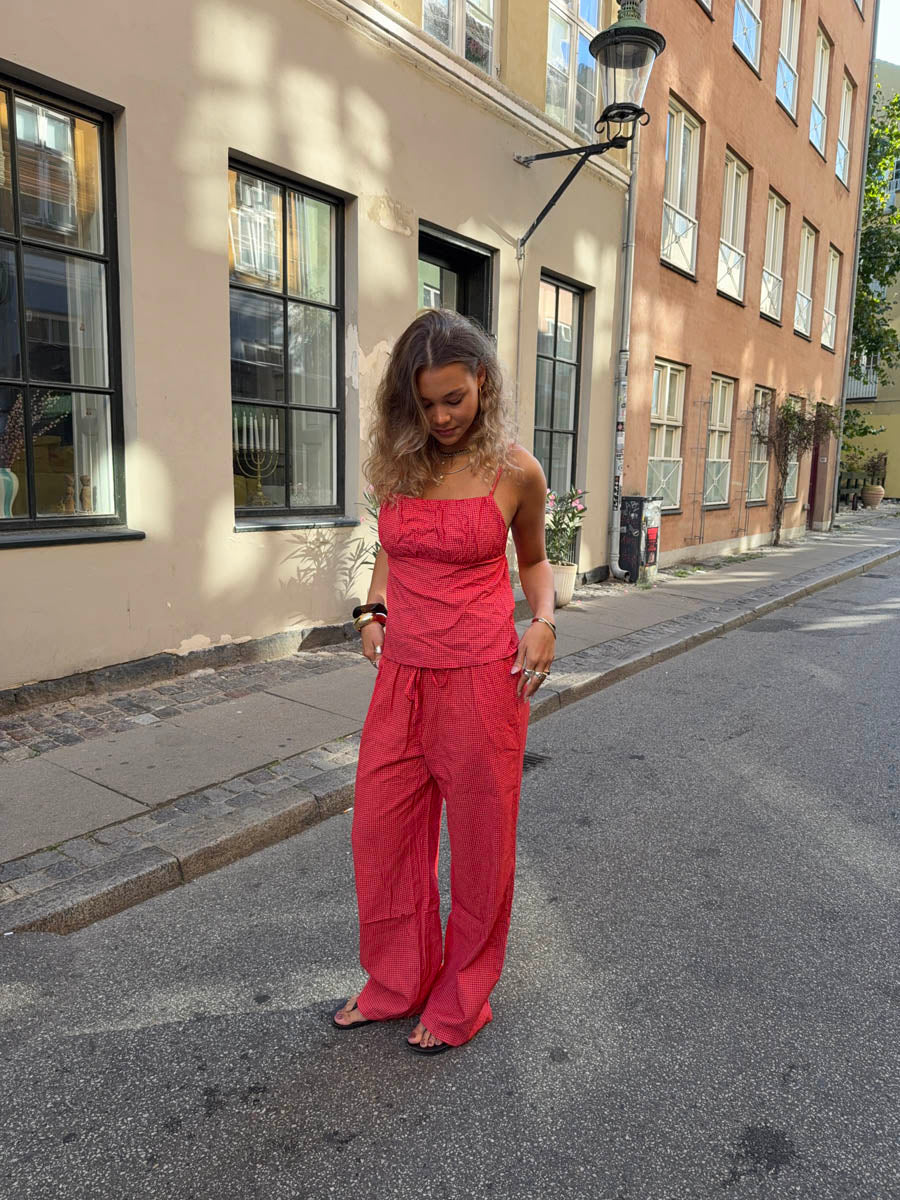 Yara pants with checkers - Red
