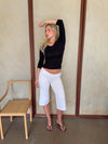 Tazzina capris with stripes - White/yellow/black