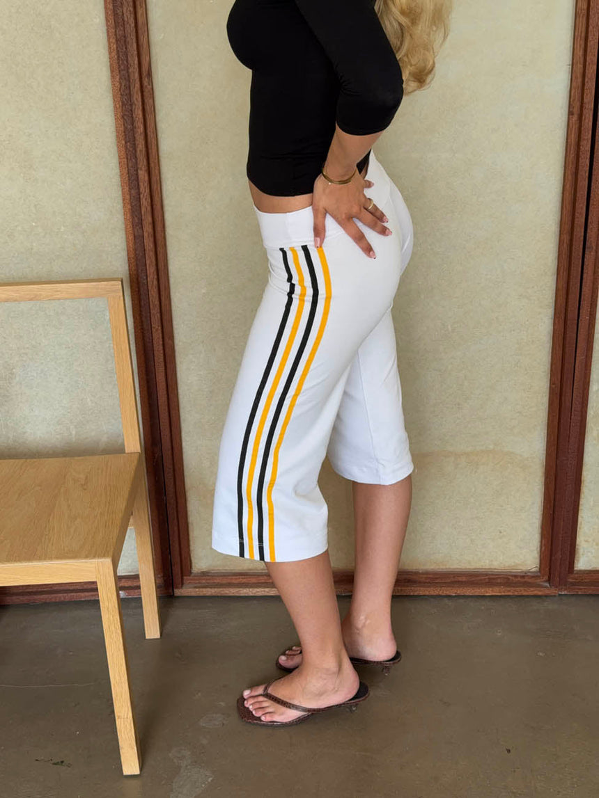 Tazzina capris with stripes - White/yellow/black