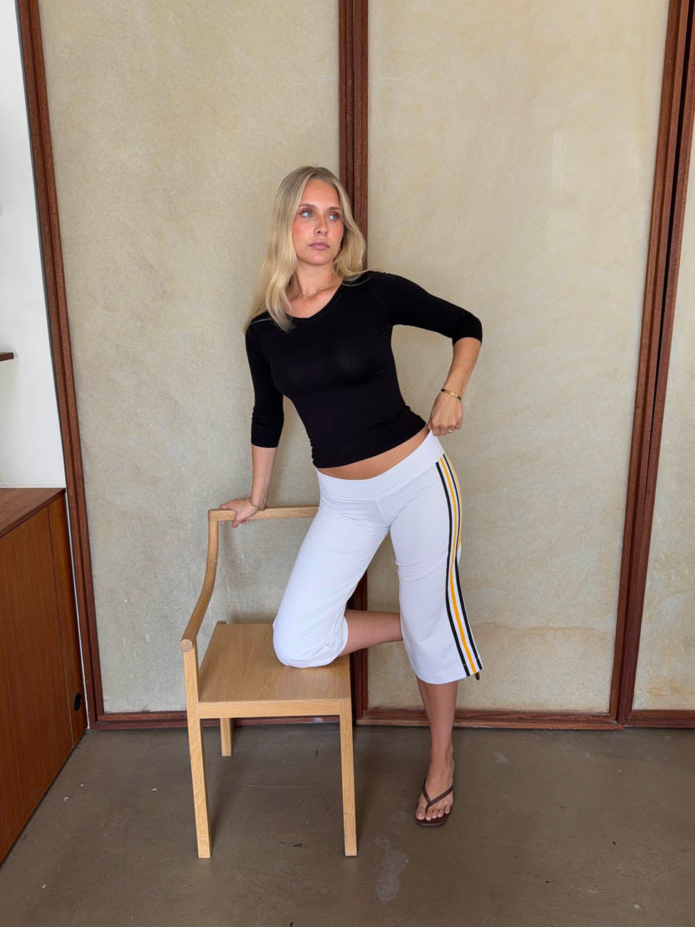 Tazzina capris with stripes - White/yellow/black