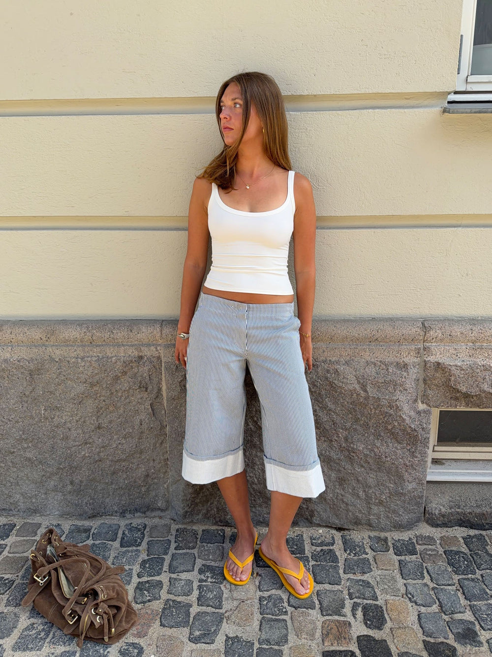 Nanna capri shorts with stripes - White/blue