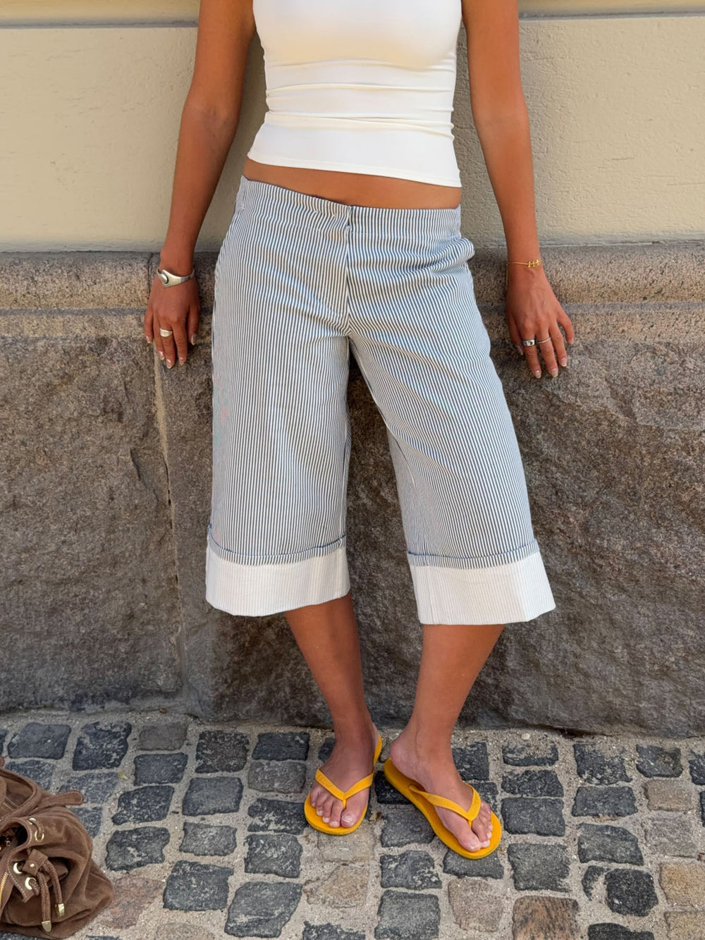 Nanna capri shorts with stripes - White/blue