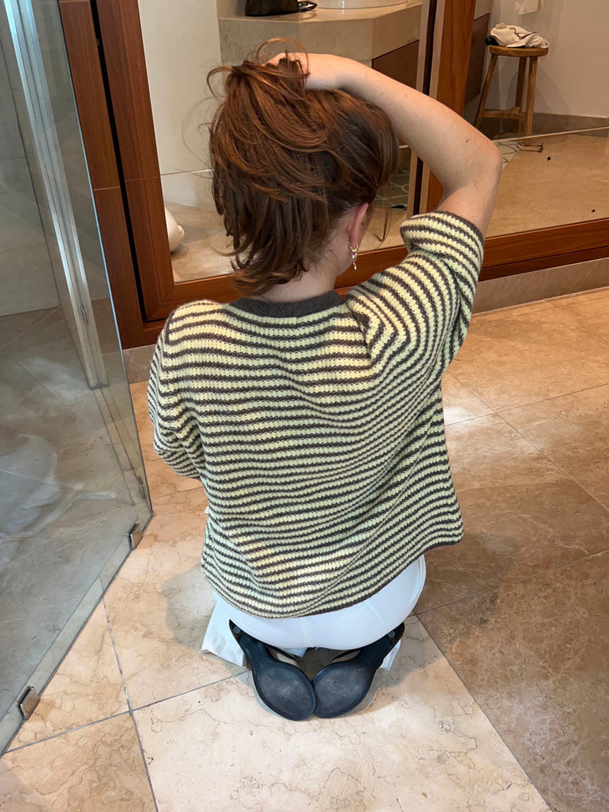 Lilalo short-sleeved cardigan with stripes – Yellow/Brown