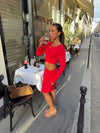 Tina cropped cardigan in pointelle - Red