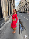 Tina cropped cardigan in pointelle - Red