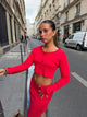 Tina cropped cardigan in pointelle - Red
