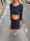 Tina cropped cardigan in pointelle - Black