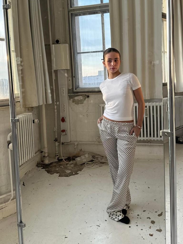 Lona low waist satin pants - Off-white/green