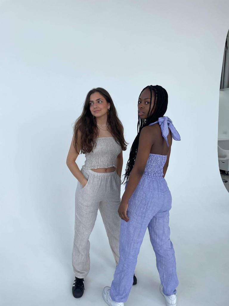 Hilja stribed linen pants - beige