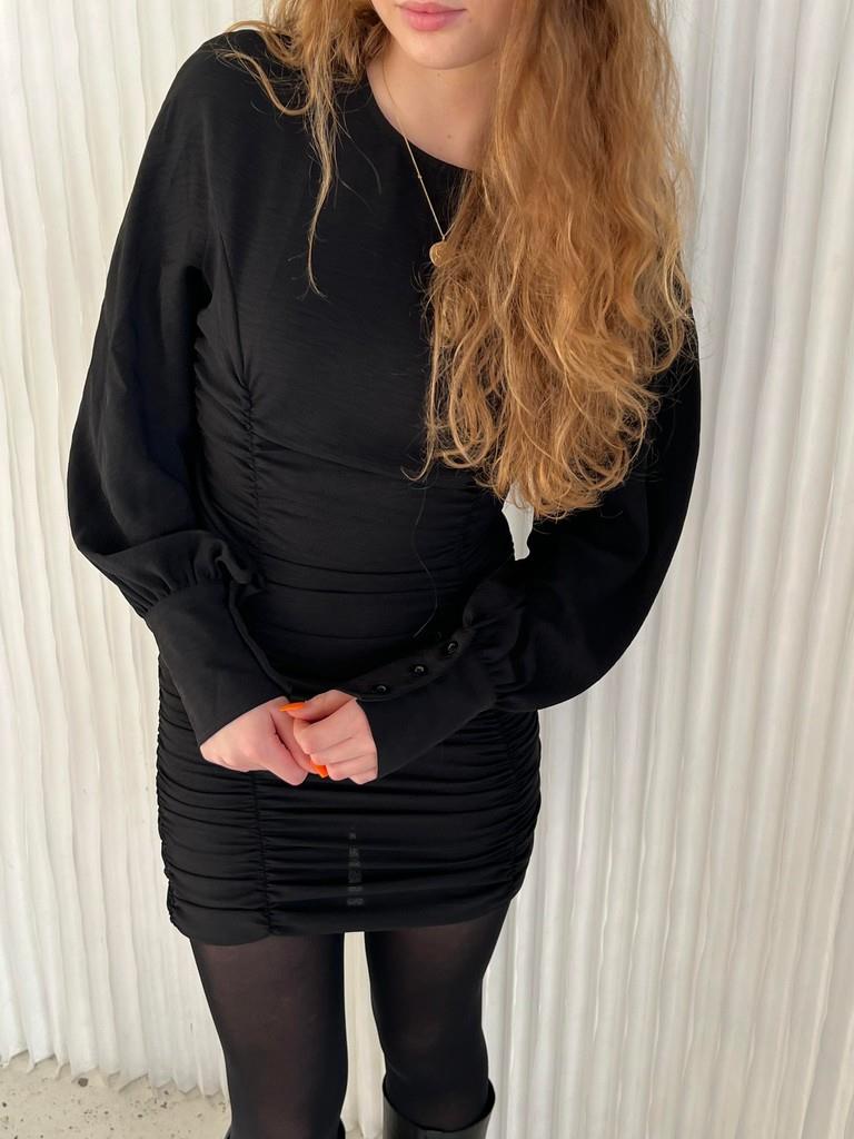 black long sleeve scrunch dress Donna Karan Ruched Side Long Sleeve Dress - Black