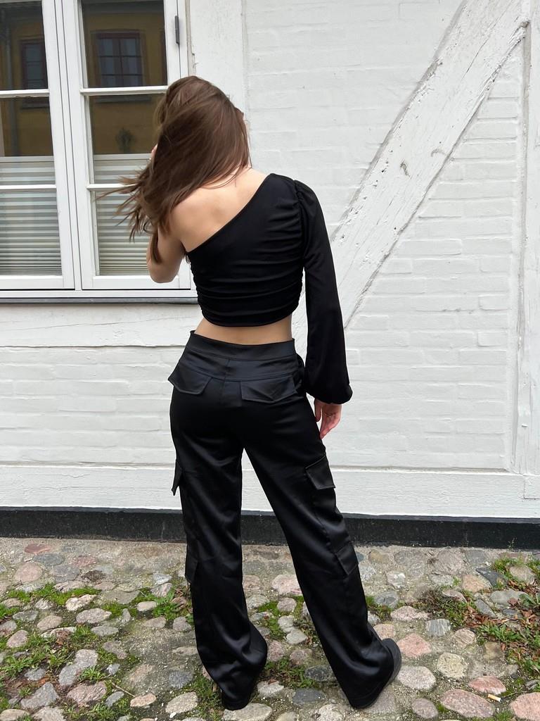 Fauna satin cargo pants - Black