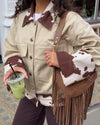 Scandivv denim jacket with cow print - Beige/brown/white